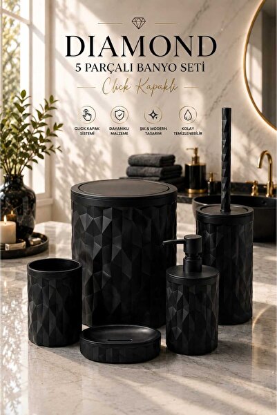Store HGY HOME Siyah Diamond 5'li Banyo Seti