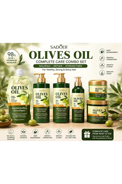SADOER Olive Oil Complete Care Hair & Body Set – 6 in 1 Nourishing Repair & S...