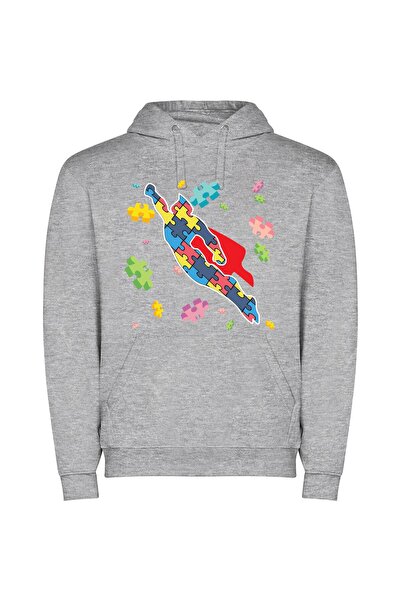 iLovePrints Colorful Puzzle Hero's Flight Φούτερ με κουκούλα σε χρώμα Γκρι