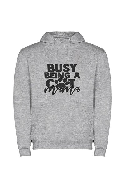iLovePrints Busy Cat Mama: Flufftastic! Φούτερ με κουκούλα σε χρώμα Γκρι