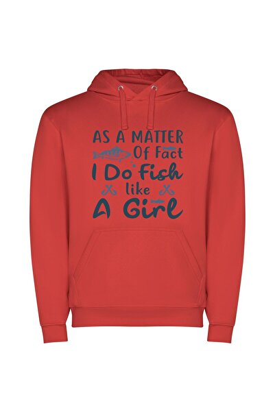 iLovePrints Girls Hooked on Fishing Φούτερ με κουκούλα σε χρώμα Κόκκινο