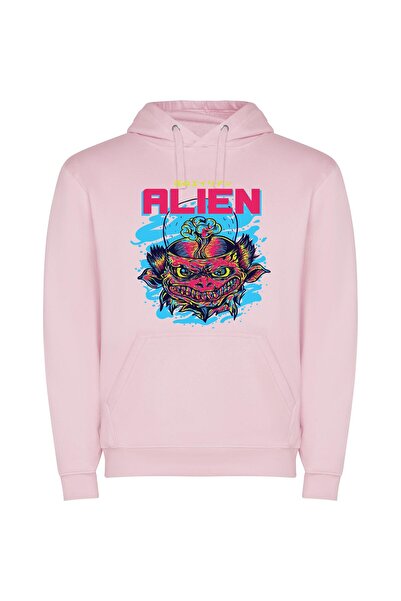 iLovePrints Demonic Alien Aesthetic Φούτερ με κουκούλα σε χρώμα Ροζ