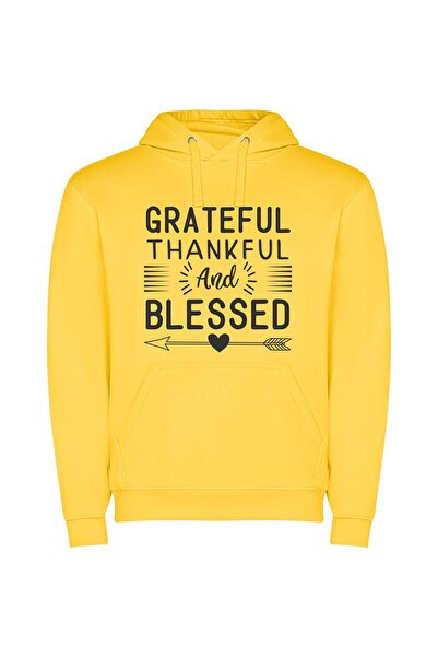 iLovePrints Grateful Heart Print Φούτερ με κουκούλα σε χρώμα Κίτρινο