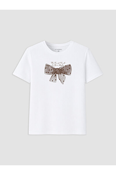 LC Waikiki White Printed Cotton Women's T-Shirt