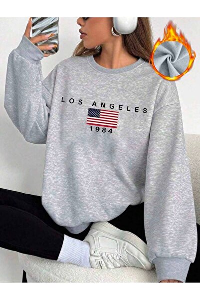 herkesemoda Hanorac cu guler rotund, imprimat Los Angeles, cu 2 fire, tip ras...