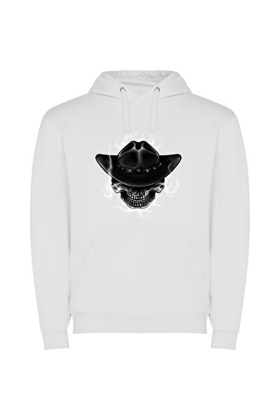 iLovePrints Phantom Western Skulls Φούτερ με κουκούλα σε χρώμα Λευκό