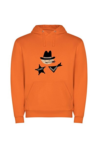 iLovePrints Western Noir's Hat Scout Φούτερ με κουκούλα σε χρώμα Πορτοκαλί