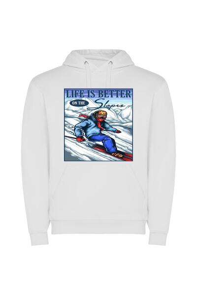 iLovePrints Skiing Thrills: Digital Illustration Φούτερ με κουκούλα σε χρώμα ...