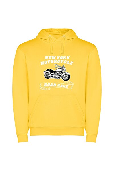 iLovePrints Artistic Motorcycle Sketch Φούτερ με κουκούλα σε χρώμα Κίτρινο