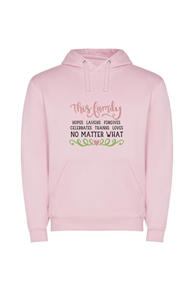 iLovePrints Vibrant Blissful Family Typography Φούτερ με κουκούλα σε χρώμα Ροζ