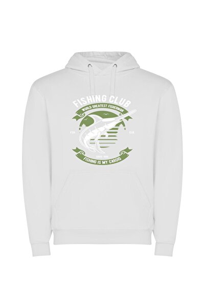 iLovePrints Fishing for Wild Success Φούτερ με κουκούλα σε χρώμα Λευκό