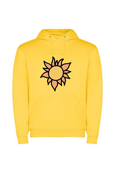 iLovePrints Sunny Floral Sketch Φούτερ με κουκούλα σε χρώμα Κίτρινο
