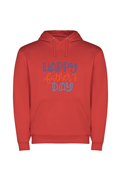 iLovePrints Beloved Dad, Happy Day Φούτερ με κουκούλα σε χρώμα Κόκκινο
