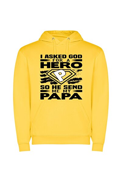 iLovePrints Papa, My Unlikely Hero Φούτερ με κουκούλα σε χρώμα Κίτρινο