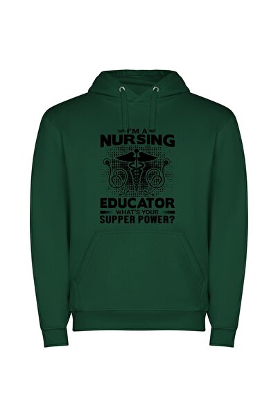 iLovePrints Nurse Superpower: Educating Care Φούτερ με κουκούλα σε χρώμα Πράσινο