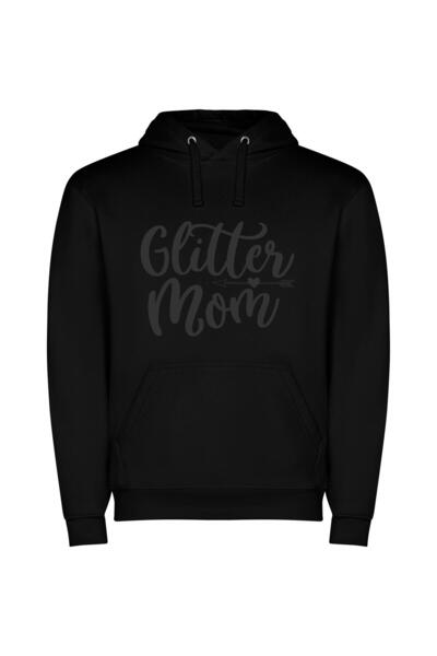 iLovePrints Glamorous Glitter Lettering Φούτερ με κουκούλα σε χρώμα Μαύρο