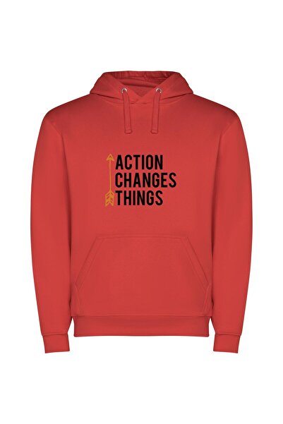 iLovePrints Action: Transforming the World Φούτερ με κουκούλα σε χρώμα Κόκκινο
