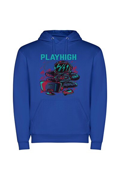 iLovePrints Gloved Guardian: Cosmic Cyberpunk Φούτερ με κουκούλα σε χρώμα Μπλε