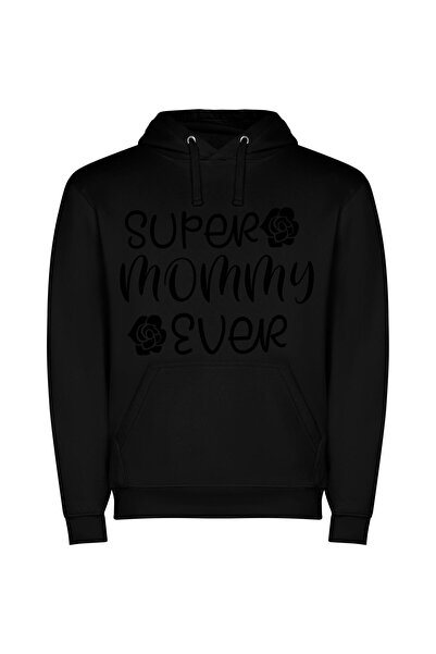 iLovePrints Super Mom SVG Art Φούτερ με κουκούλα σε χρώμα Μαύρο
