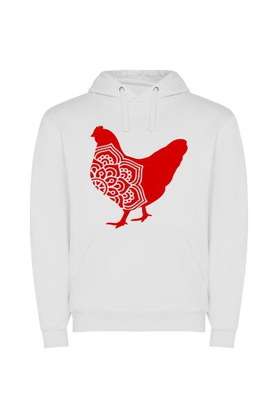 iLovePrints Scarlet Silhouette: Avian Elegance Φούτερ με κουκούλα σε χρώμα Λευκό