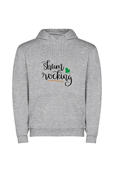 iLovePrints Shamrock Inspired Handwriting Art Φούτερ με κουκούλα σε χρώμα Γκρι