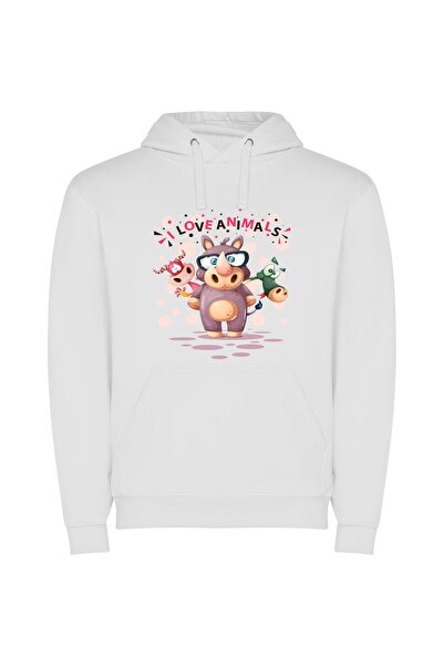 iLovePrints Fashionable Animal Illustration Φούτερ με κουκούλα σε χρώμα Λευκό