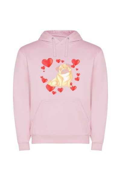 iLovePrints Love in Pug's World Φούτερ με κουκούλα σε χρώμα Ροζ