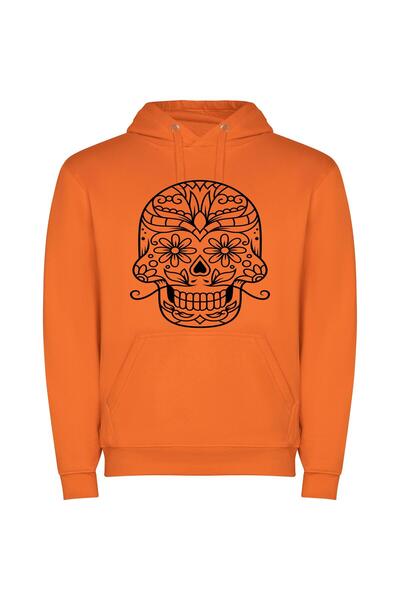 iLovePrints Fanciful Floral Sugar Skull Φούτερ με κουκούλα σε χρώμα Πορτοκαλί