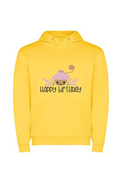 iLovePrints Balloon-topped Birthday Cupcake Φούτερ με κουκούλα σε χρώμα Κίτρινο