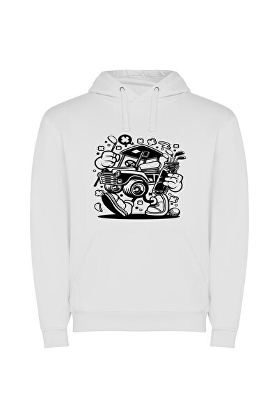 iLovePrints Monochrome Pixel Portrait Φούτερ με κουκούλα σε χρώμα Λευκό