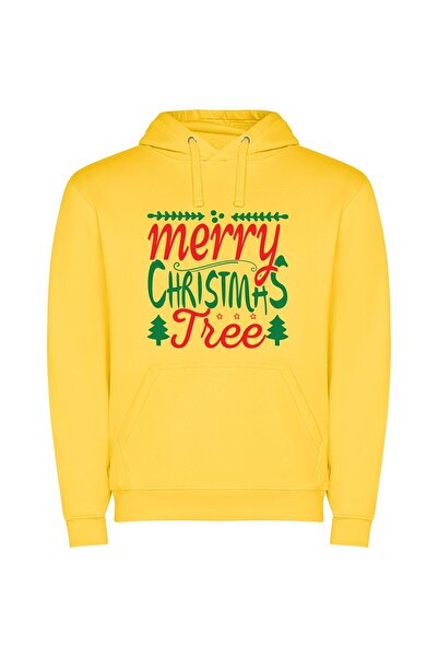 iLovePrints Festive Tree Delight Φούτερ με κουκούλα σε χρώμα Κίτρινο