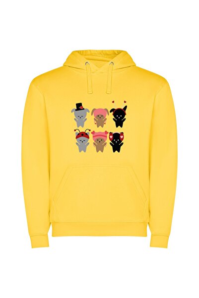 iLovePrints Pawsome Hat Squad Φούτερ με κουκούλα σε χρώμα Κίτρινο