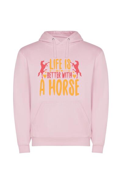 iLovePrints Horses Speak, Embrace Life Φούτερ με κουκούλα σε χρώμα Ροζ