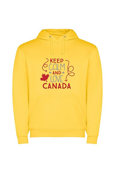 iLovePrints Love Canada, Maple Heart Φούτερ με κουκούλα σε χρώμα Κίτρινο