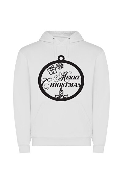 iLovePrints Elegant Monochrome Holiday Decor Φούτερ με κουκούλα σε χρώμα Λευκό