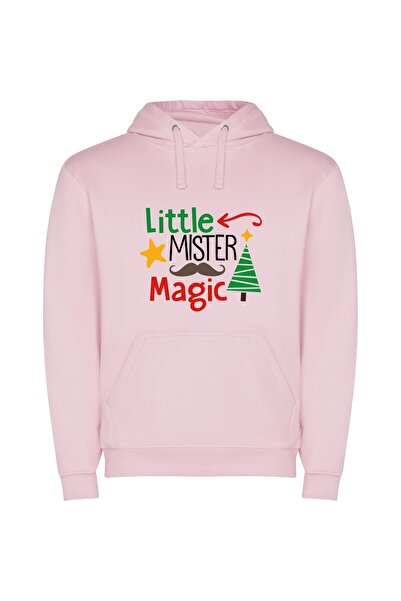 iLovePrints Mystic Christmas Mustache Magic Φούτερ με κουκούλα σε χρώμα Ροζ