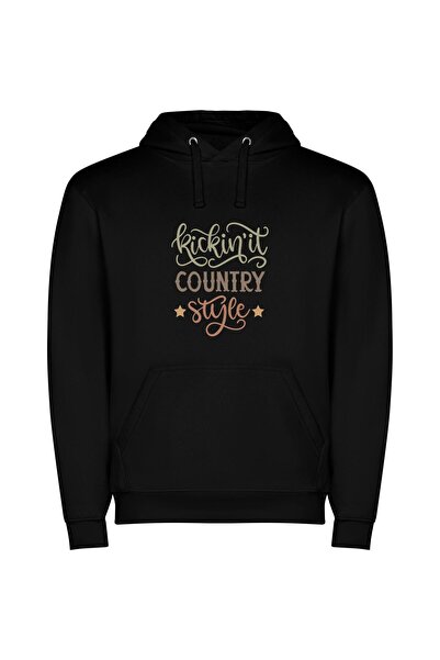 iLovePrints Cowboy Style Revival Φούτερ με κουκούλα σε χρώμα Μαύρο