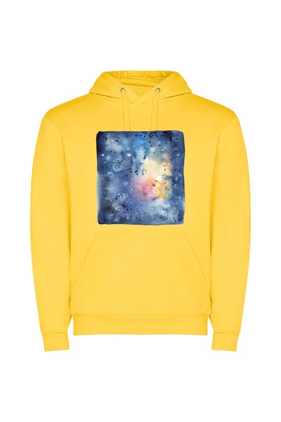 iLovePrints Starry Space Watercolor Dreams Φούτερ με κουκούλα σε χρώμα Κίτρινο