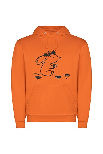 iLovePrints Bunny's Floral Delight Φούτερ με κουκούλα σε χρώμα Πορτοκαλί