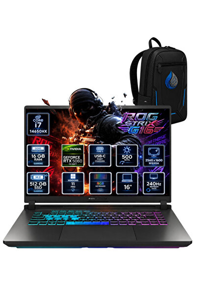 ASUS ROG Strix G16 Intel Core i7-14650HX 16 GB DDR5 512 GB SSD RTX 5060 8GB 1...