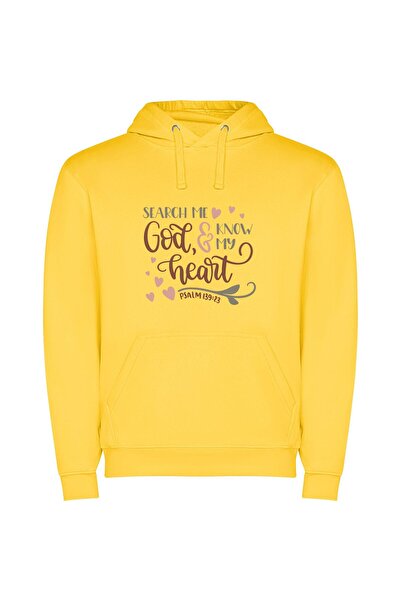iLovePrints Sacred Heart Engraved Φούτερ με κουκούλα σε χρώμα Κίτρινο