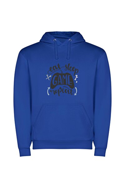 iLovePrints Eat Sleep Game On! Φούτερ με κουκούλα σε χρώμα Μπλε