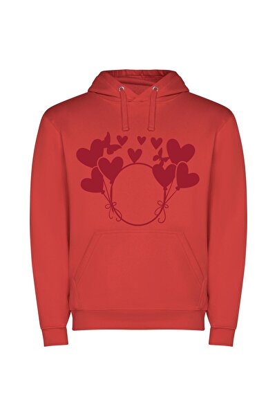 iLovePrints Heartfall: Romantic Balloon Fest Φούτερ με κουκούλα σε χρώμα Κόκκινο
