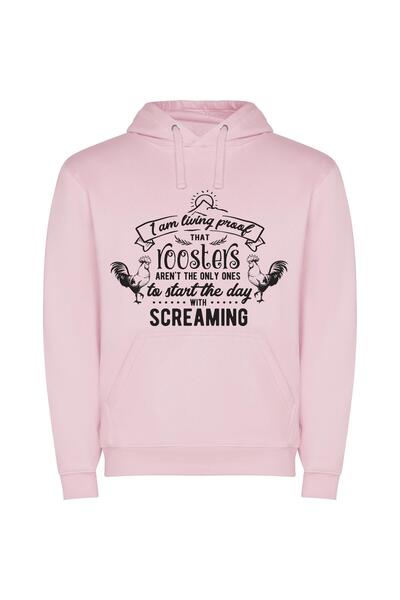 iLovePrints Serenity Over Rooster's Scream Φούτερ με κουκούλα σε χρώμα Ροζ