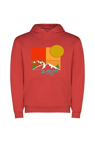 iLovePrints Mountain Majesty Φούτερ με κουκούλα σε χρώμα Κόκκινο
