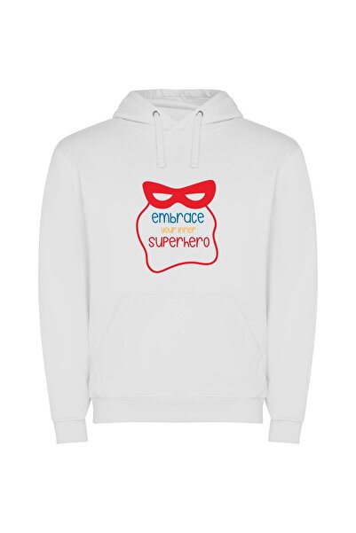 iLovePrints Embrace Your Superhero Self Φούτερ με κουκούλα σε χρώμα Λευκό