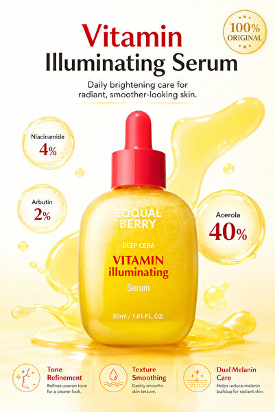 EQUALBERY EQQUALBERRY Deep Cera Vitamin Illuminating Serum 30ml – Brightening Face Serum with Acerola, Niacinamide, Tranexamic Acid & Ceramide for Dark Spots, Uneven Tone and Radiant Skin