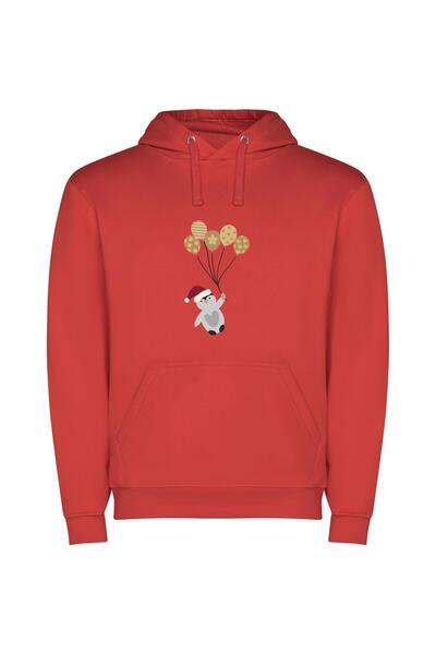 iLovePrints Skyward Festive Animal Parade Φούτερ με κουκούλα σε χρώμα Κόκκινο