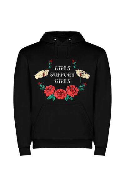iLovePrints Supportive Blooms for Girls Φούτερ με κουκούλα σε χρώμα Μαύρο