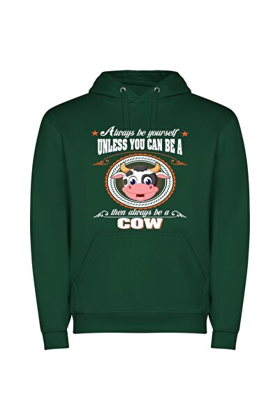 iLovePrints Blissful Bovine Portrait Φούτερ με κουκούλα σε χρώμα Πράσινο